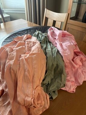 H&M Soft Linen Button-Up Shirts Trio in Peach, Olive, and Pink
